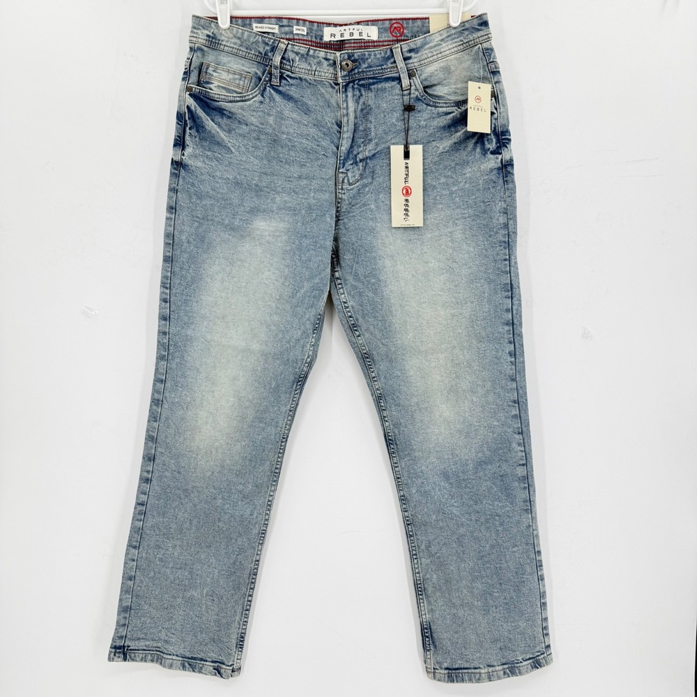 Artful Rebel Men's Relaxed Straight Leg Blue Denim Jeans Size 34x30 NWT